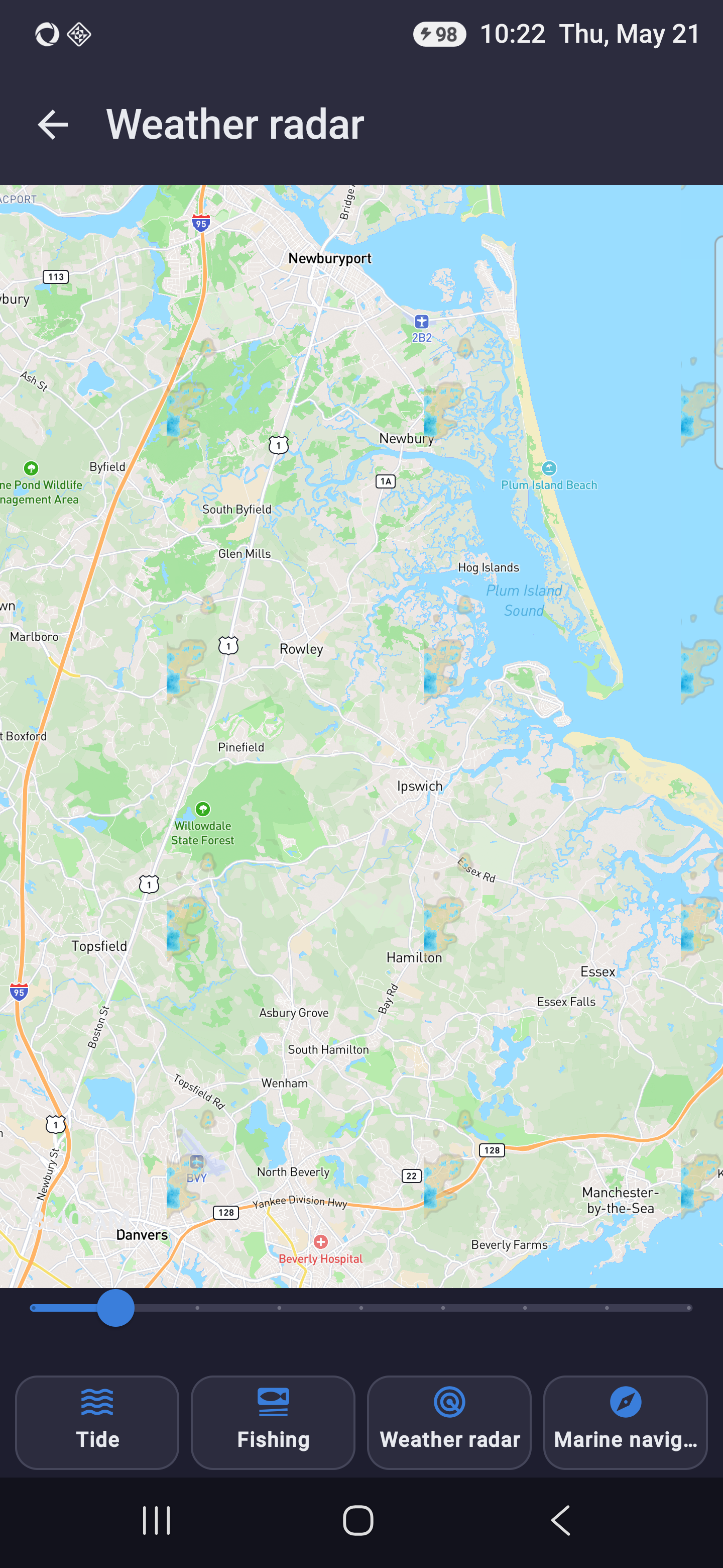 AgzyTide local weather radar over the coast