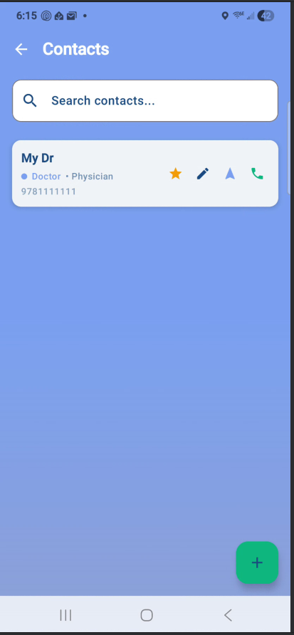 Doctor and medical contacts screen