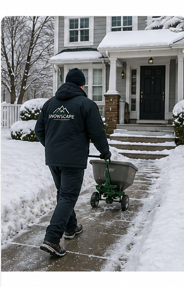 Crew member applying ice control and salting