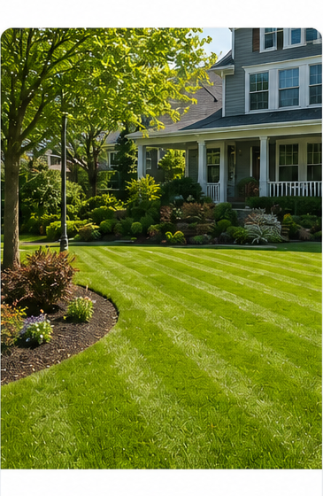Striped, manicured lawn from seasonal lawn care